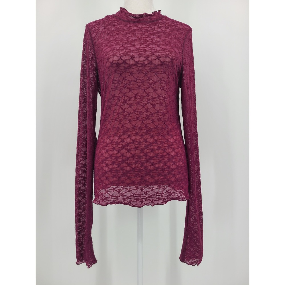 Y2K Whimsigoth Sheer Lace Top L Intimately Free People Dark Purple Romantic